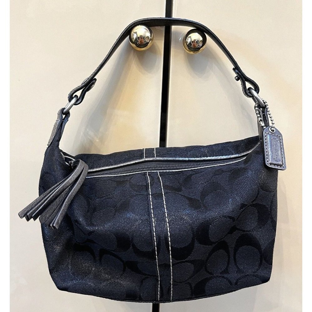 Vintage Y2k Coach Black Glitter Python Leather Handle Mini Hand Shoulder Bag